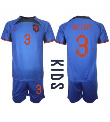 Lacne Dětský Futbalové dres Holandsko Matthijs de Ligt #3 MS 2022 Krátky Rukáv - Preč (+ trenírky)
